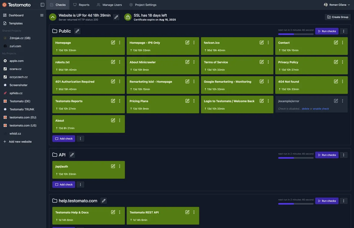 Testomato dashboard