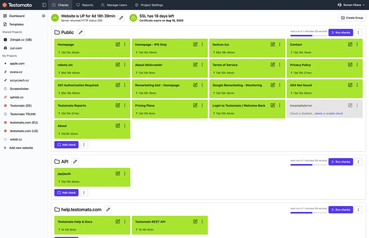 Testomato dashboard