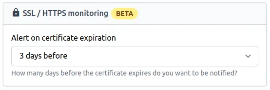 SSL monitoring settings in Testomato