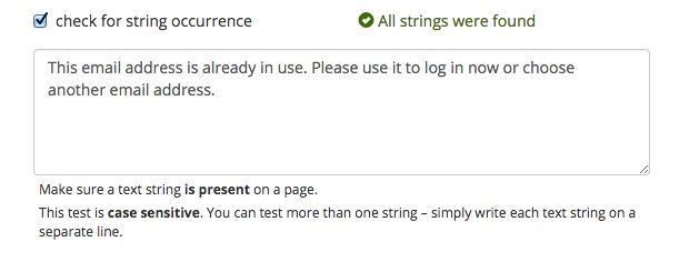 string test for signup form